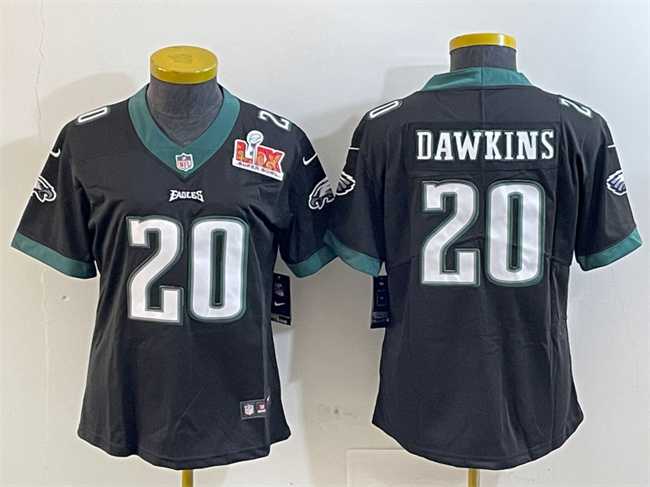 Womens Philadelphia Eagles #20 Brian Dawkins Black 2025 Super Bowl LIX Patch Vapor Untouchable Limited Stitched Jersey(Run Small)